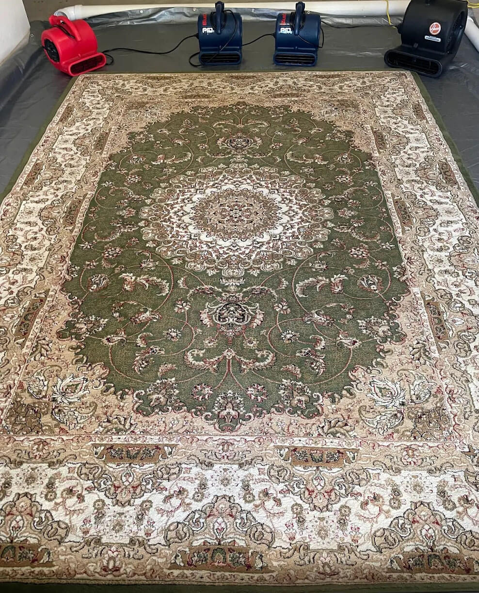 Area rug on the wash floor