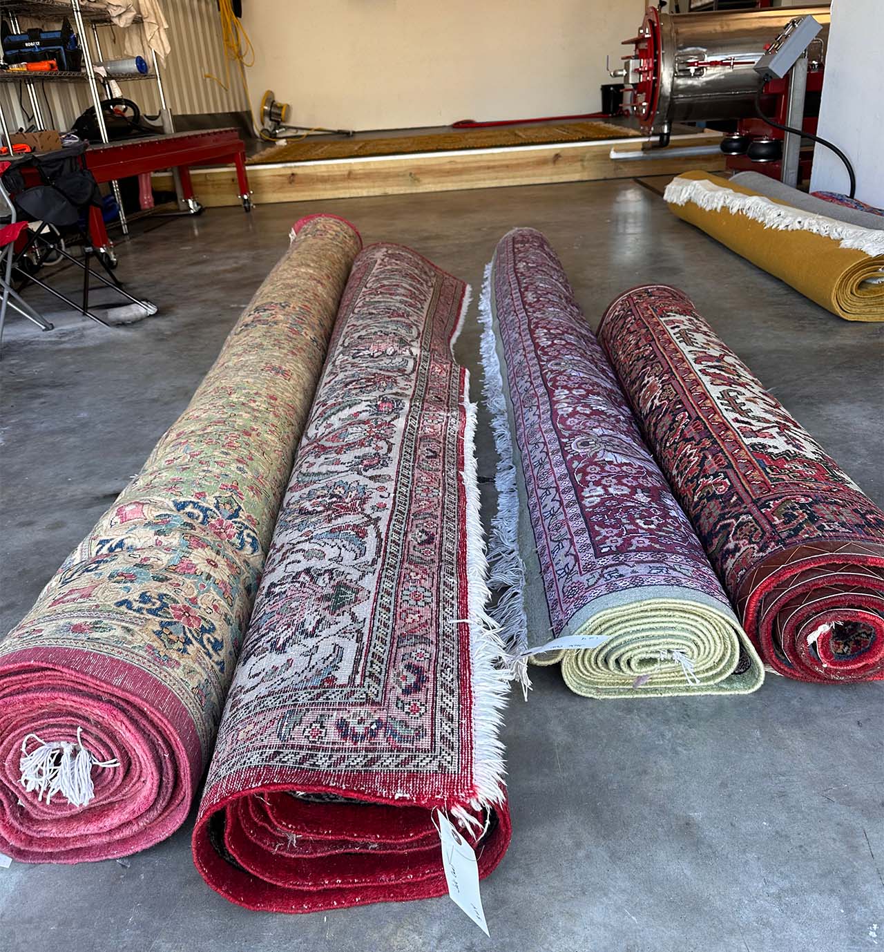 Rolled area rugs ready for delivery